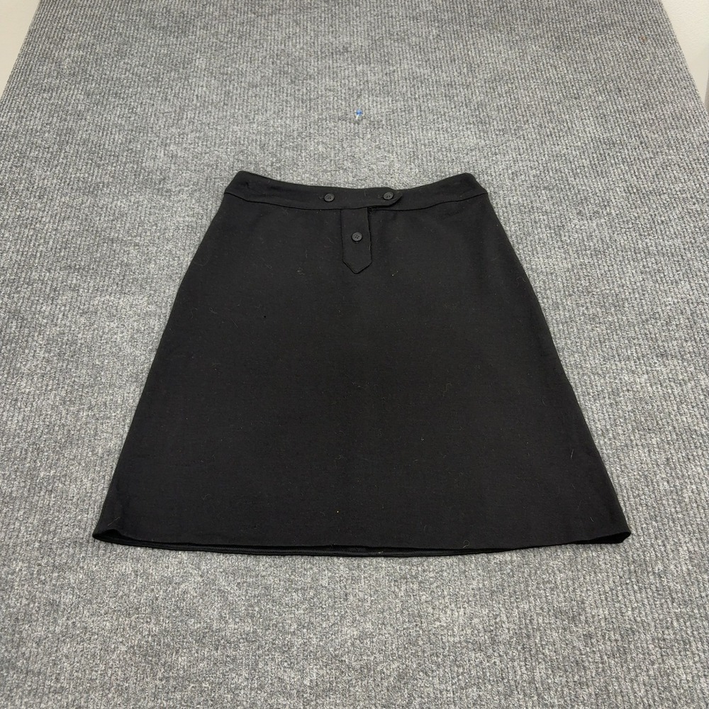 Cacharel Skirt Womens 31 Black Wool Blend Button Front Contrast Pockets A-Line